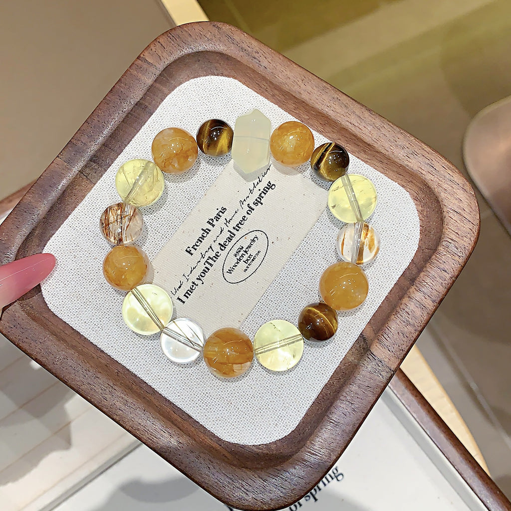 Yellow Crystal Bracelet DIY Beaded Luxury High-End Feel Hand Jewelry Natural Crystal Factory Wholesale Yellow Gum Flower Bracelet
