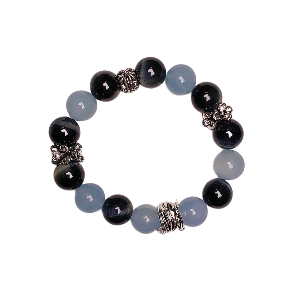 Junyu High-End Cool Style Natural Aquamarine Bracelet Blue Tiger Eye Bracelet Niche Design Aquamarine Bracelet
