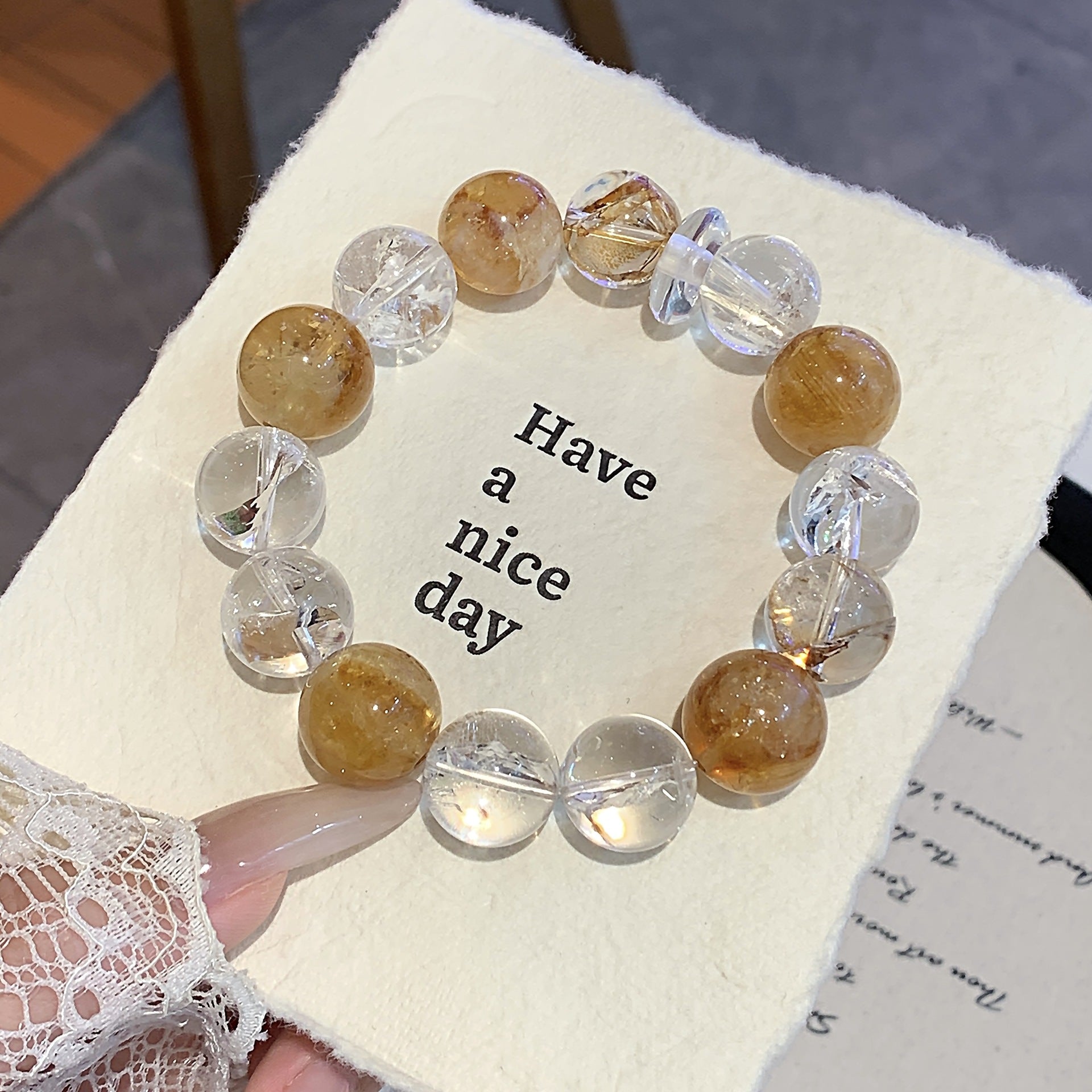 【‌Autumn in Ashes‌】Yellow Pagoda Crystal and White Crystal Multi-Gem Design Single Circle Bracelet Wholesale Crystal Bracelets