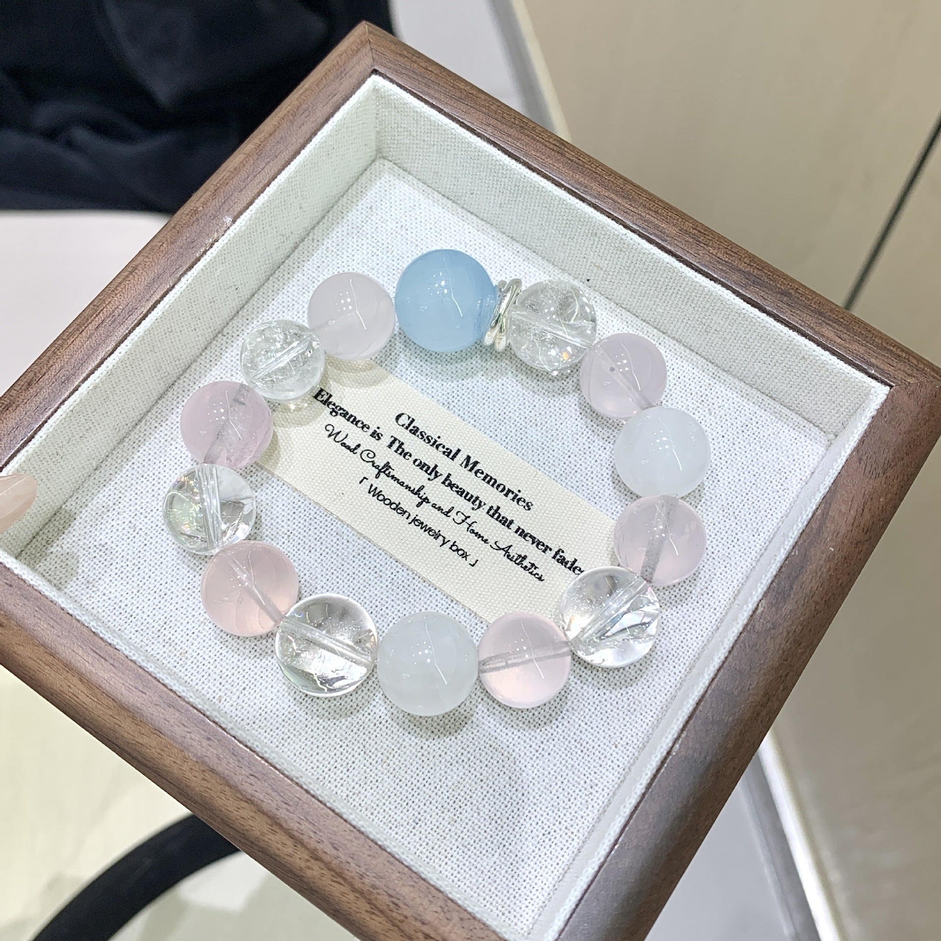 Original Design Natural Starlight Pink Crystal White Crystal Bracelet Bracelet Paired with Aquamarine Top Bead Crystal Bracelet