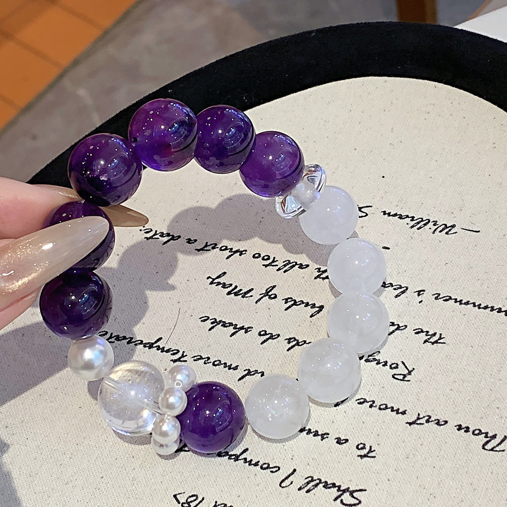 Large Particle Original Handmade12-14mm Natural Amethyst White Phantom Crystal Multi-Gemstone Bracelet Crystal Bracelet