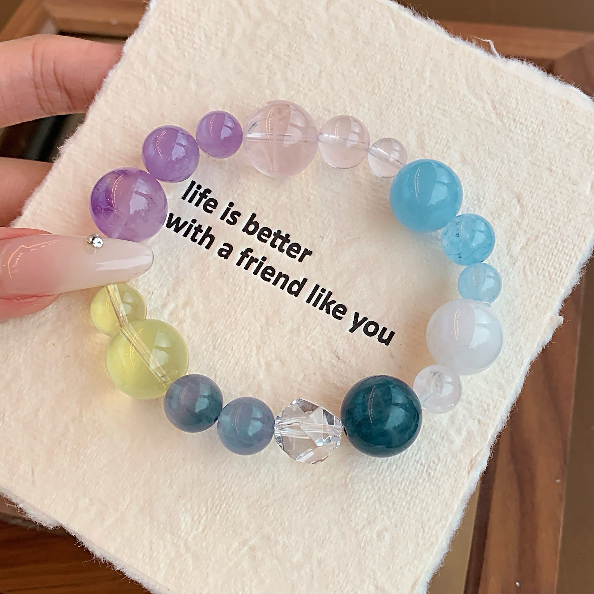 Natural Multi-Gemstone Crystal Bracelet Dopamine Crystal Bracelet Original Niche Design Blue and Green Fluorite Crystal Bracelet
