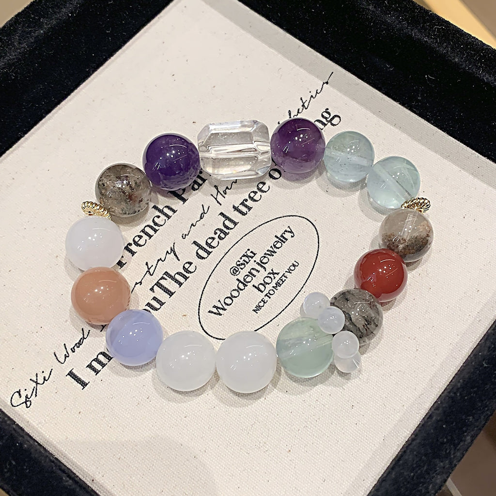 Natural Crystal Bracelet Original Design Dopamine Rainbow Candy Large Crystal Hot Item White Ghost Bracelet