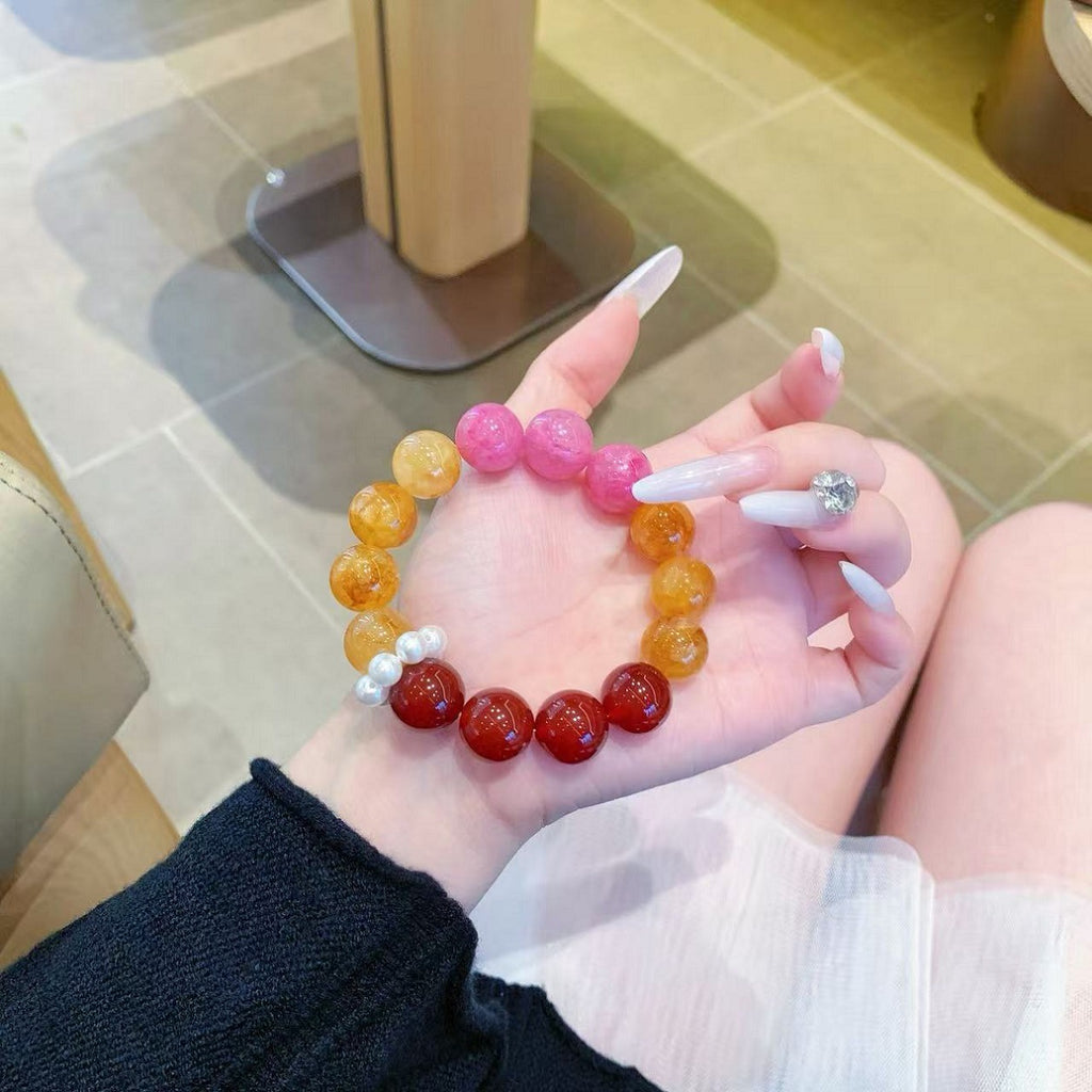 Natural Crystal Large Yellow Gum Flower Bracelet Women's Original Design Large Lacquer Beaded Yellow Gum Flower Crystal Bracelet