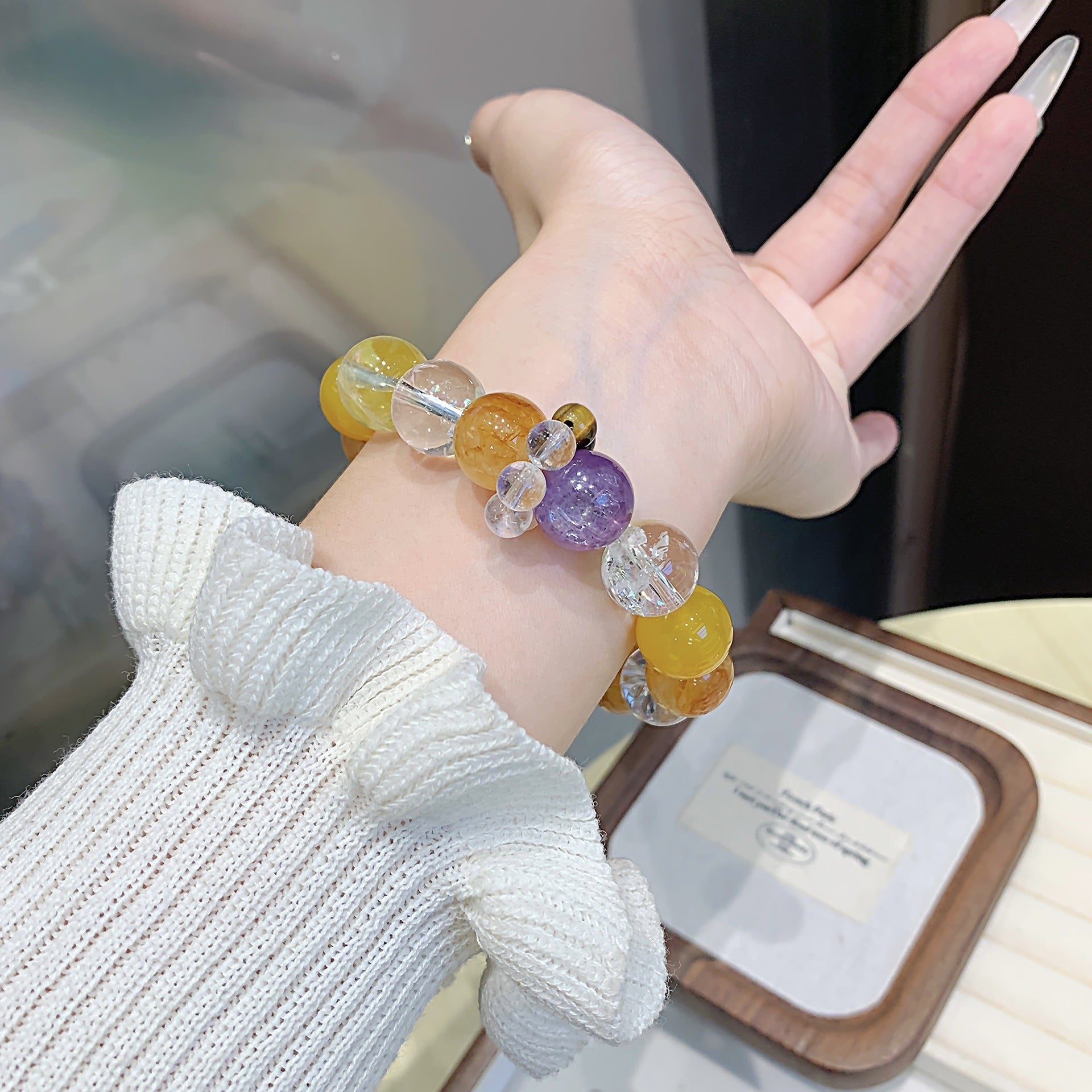 Original Crystal Bracelet for Women Pure Natural Light Luxury Exquisite Multi-Gem Crystal Bracelet Bestseller Yellow Gum Flower Crystal Bracelet