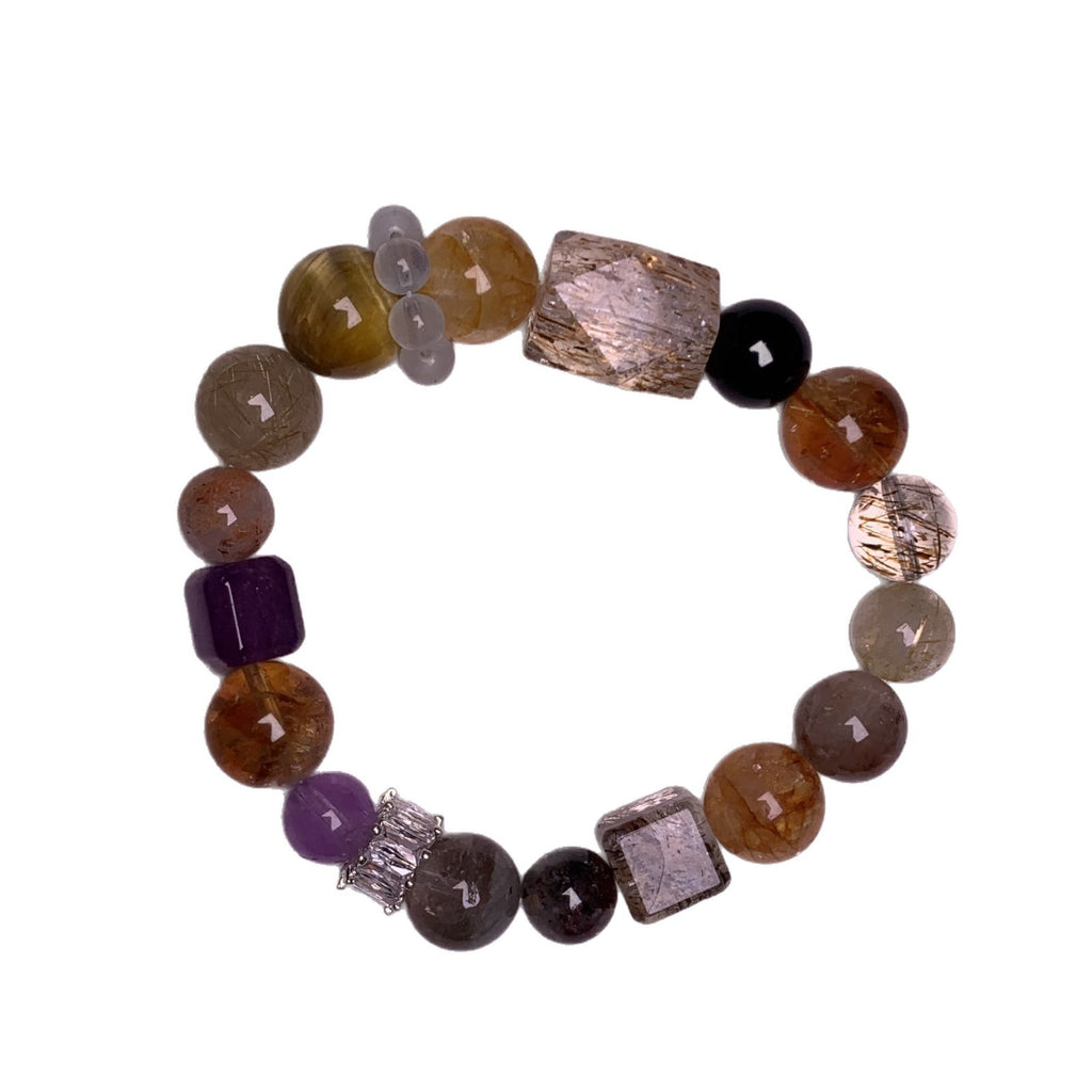 Natural Multi-Gemstone Crystal Bracelet Yi Nengjing Style Hair Crystal Super Seven Bracelet Design Black Gold Super Seven Bracelet