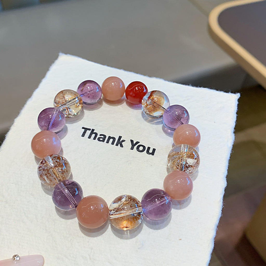 Gold Foil Explosion Multi-Gem Bracelet Natural Amethyst Gold Foil Explosion Bracelet Original Design Natural Crystal Bracelet