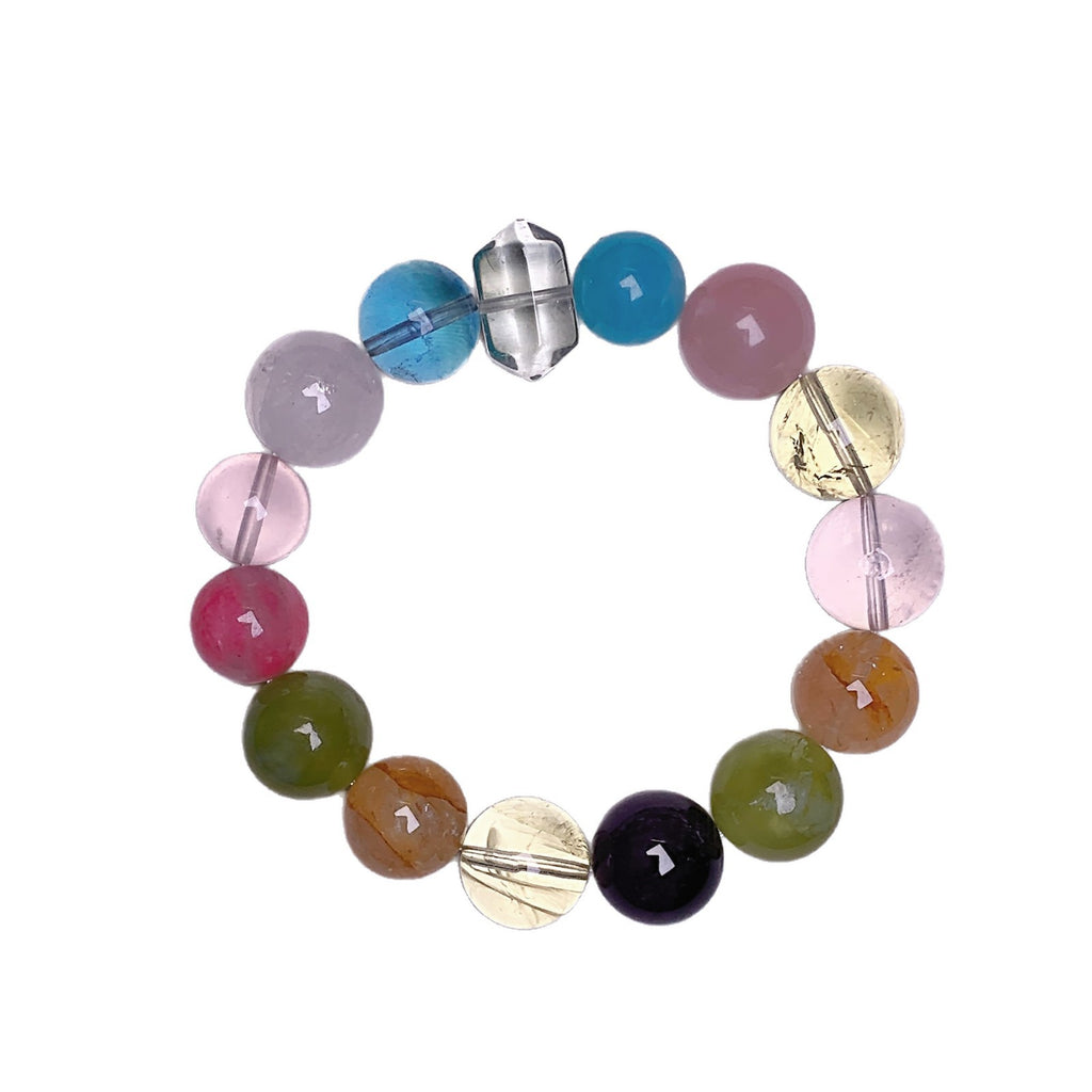 Five Elements Crystal Bracelet Natural Crystal Multi-Gemstone Bracelet Original Design Pink Crystal Lacquer Intangible Cultural Heritage Crystal Bracelet
