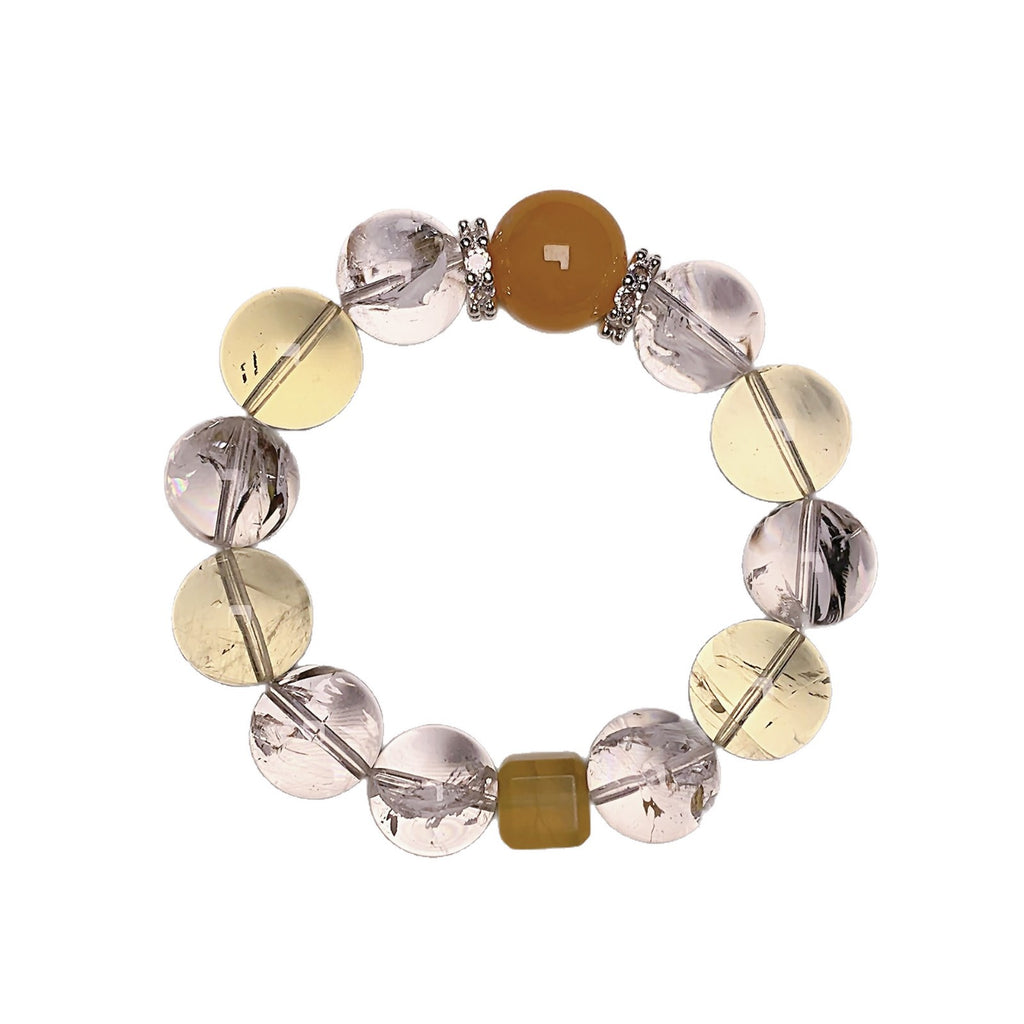 Gentle Pink Series DaZuobao Natural Lemon Quartz Bracelet Large White Phantom Crystal Women's Jewelry String