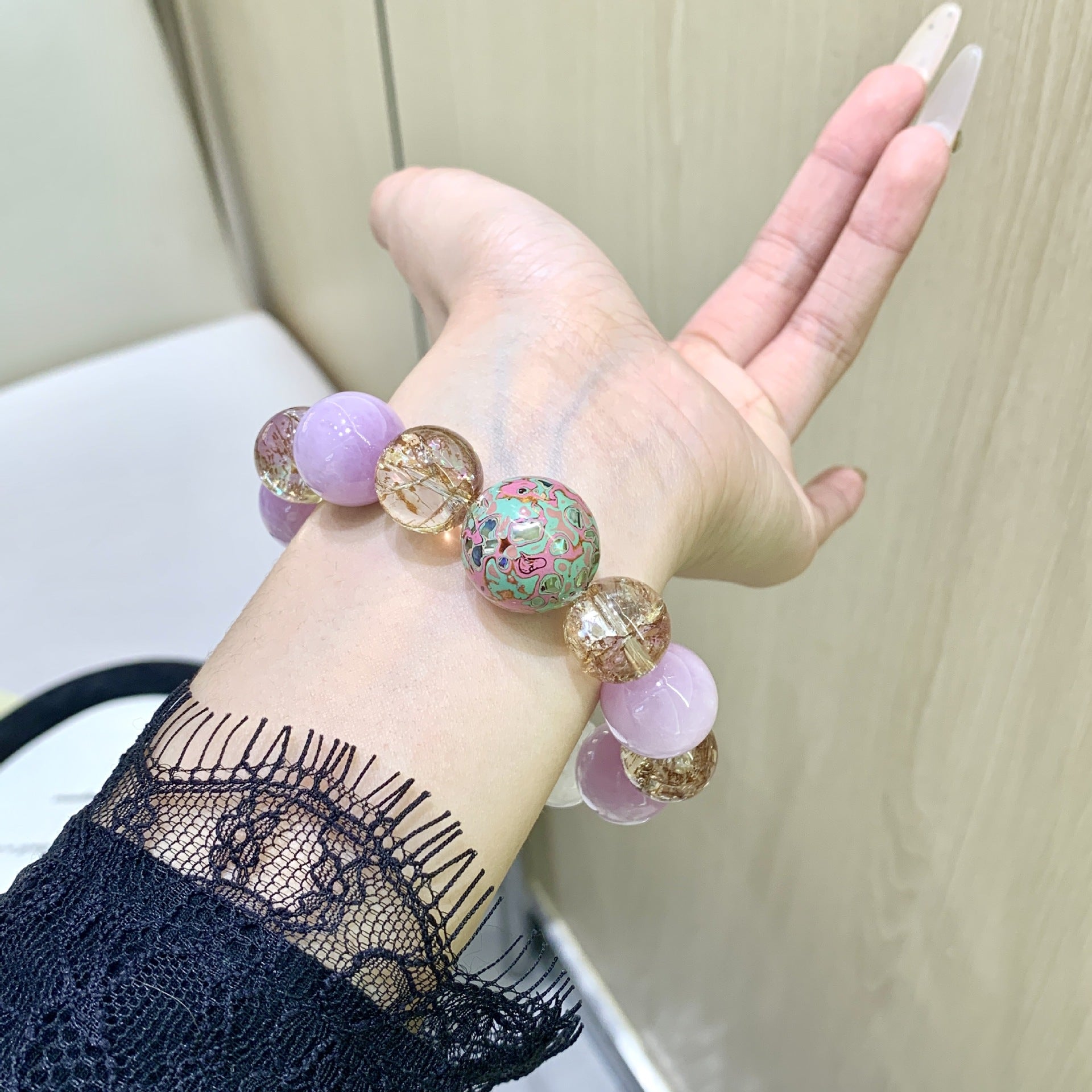 Natural Crystal Bracelet Natural Crystal Bracelet Cross-border hot Handmade Beaded Jewelry Purple Spodumene Multi-Gemstone Crystal Bracelet