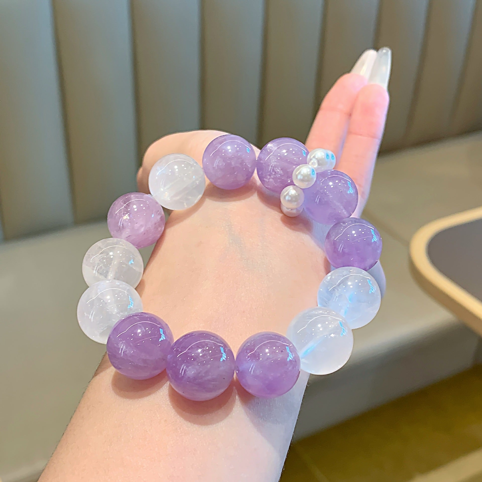 Natural Crystal Bracelet White Phantom with Amethyst Original Hand Jewelry Chain Hot-Selling Hand Jewelry Crystal Bracelet Crystal
