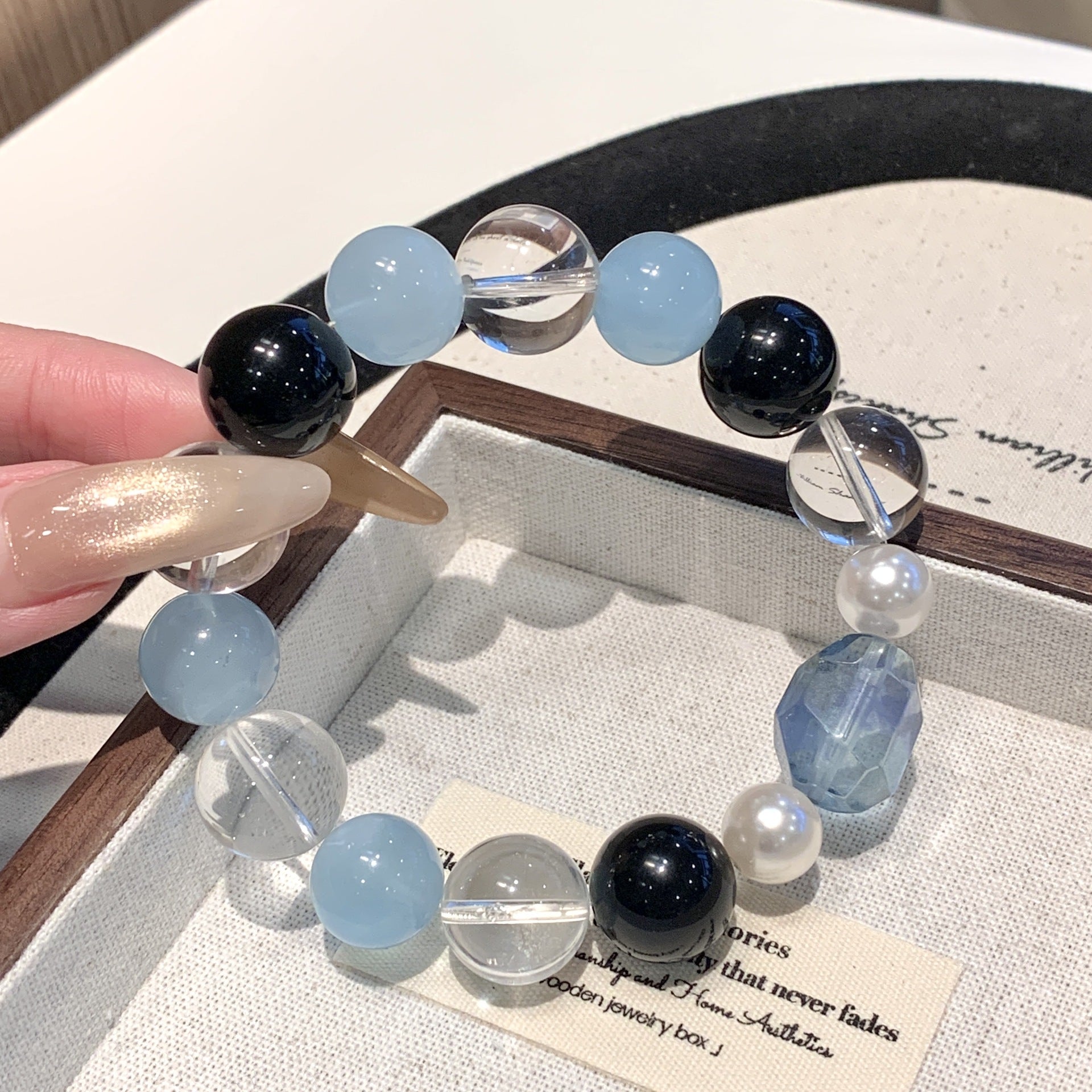 Five Elements Deficiency Supplement Aquamarine Bracelet White Crystal Bracelet for Men and Women Natural Crystal Multi-Gemstone Bracelet Balance Energy