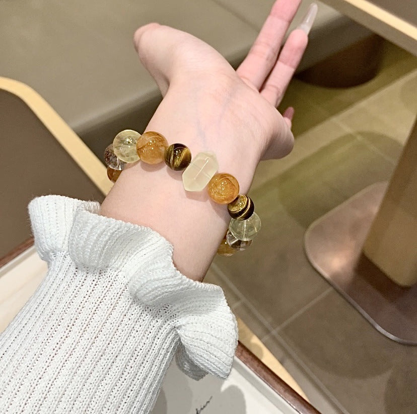 Yellow Crystal Bracelet DIY Beaded Luxury High-End Feel Hand Jewelry Natural Crystal Factory Wholesale Yellow Gum Flower Bracelet