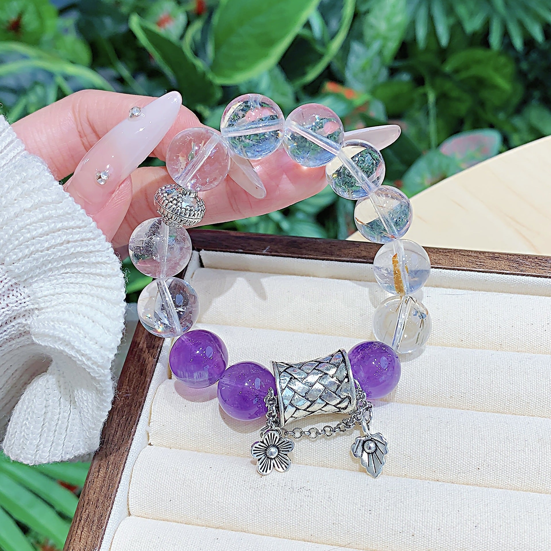 Natural White Crystal Agate Mixed Bracelet Original Design Sweet Style Bracelet High-end Exquisite Jewelry Gift