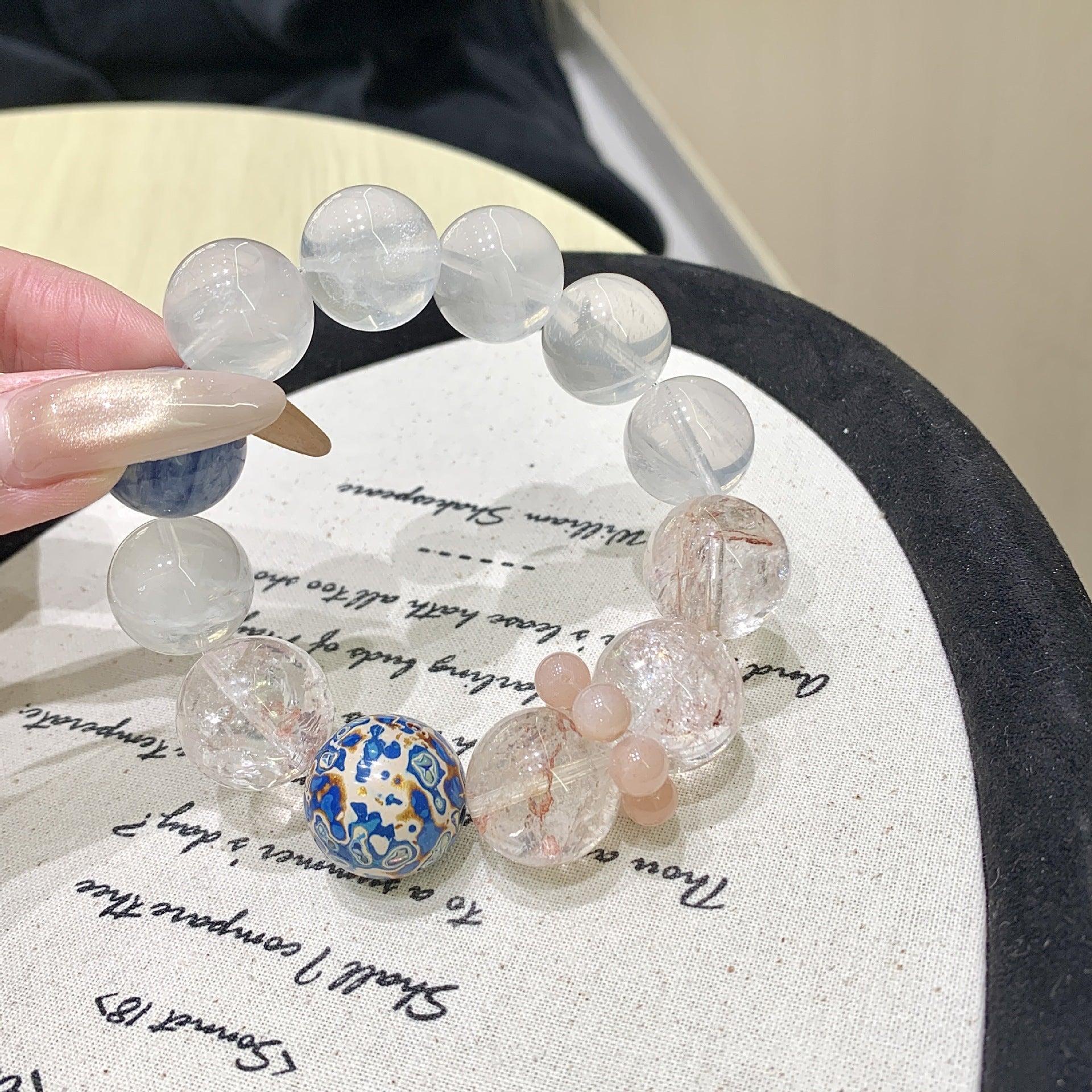 Natural Crystal Pink Crystal Ace Bracelet Original Design Double Ice Transparent Floral Fashion White Ghost Crystal Bracelet