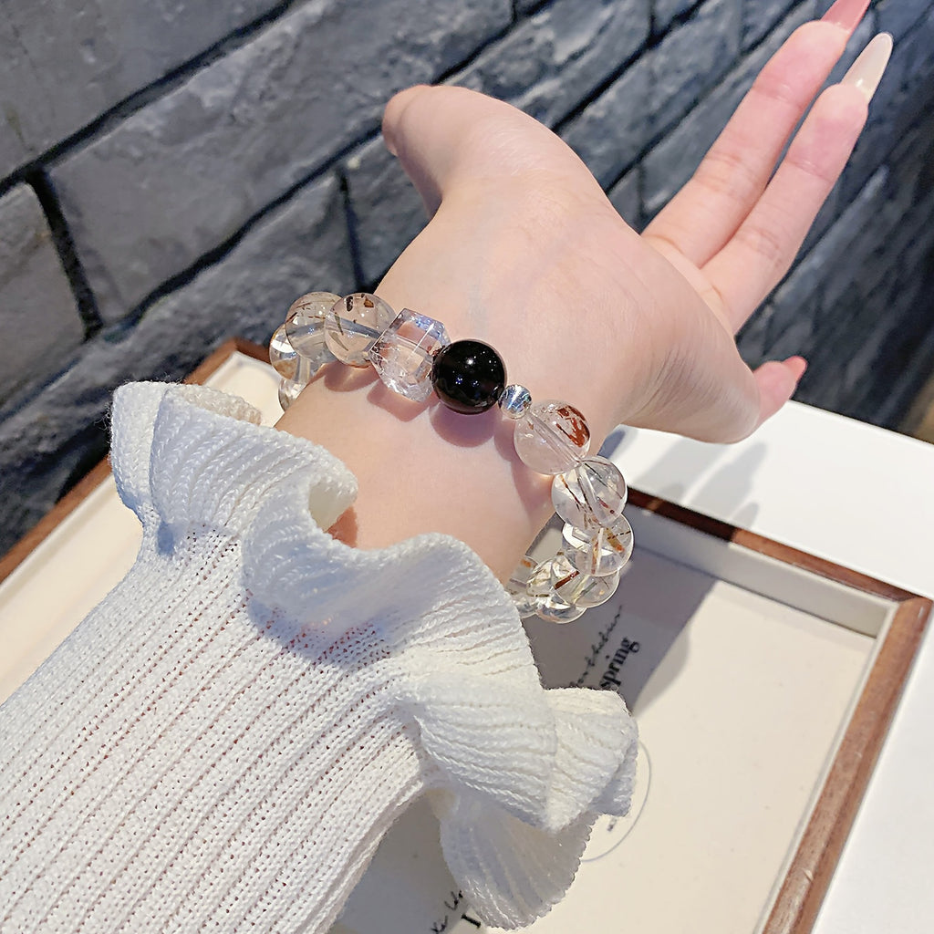 Natural Black Gold Super Seven Sugar Crystal Bracelet Fortune-Enhancing Hair Crystal Bracelet for Women with a Sense of Sophistication Versatile Crystal Beads