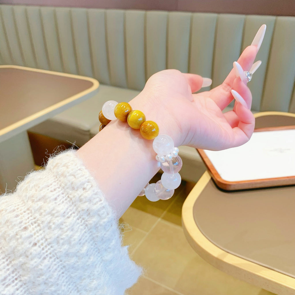 Natural Crystal Lucky Wealth Multi-Gem Bracelet Original Design White Phantom Yellow Tiger Eye Versatile Bracelet Crystal String Wholesale