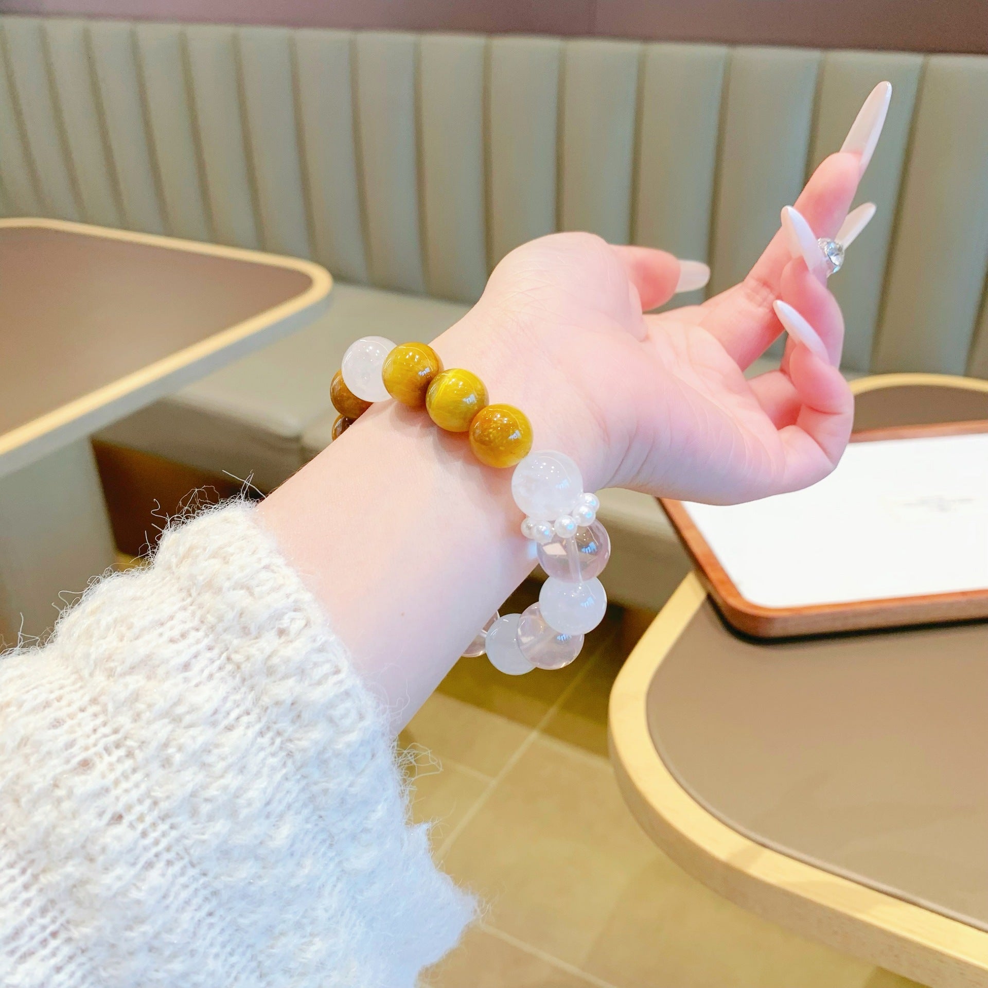 Natural Crystal Lucky Wealth Multi-Gem Bracelet Original Design White Phantom Yellow Tiger Eye Versatile Bracelet Crystal String Wholesale