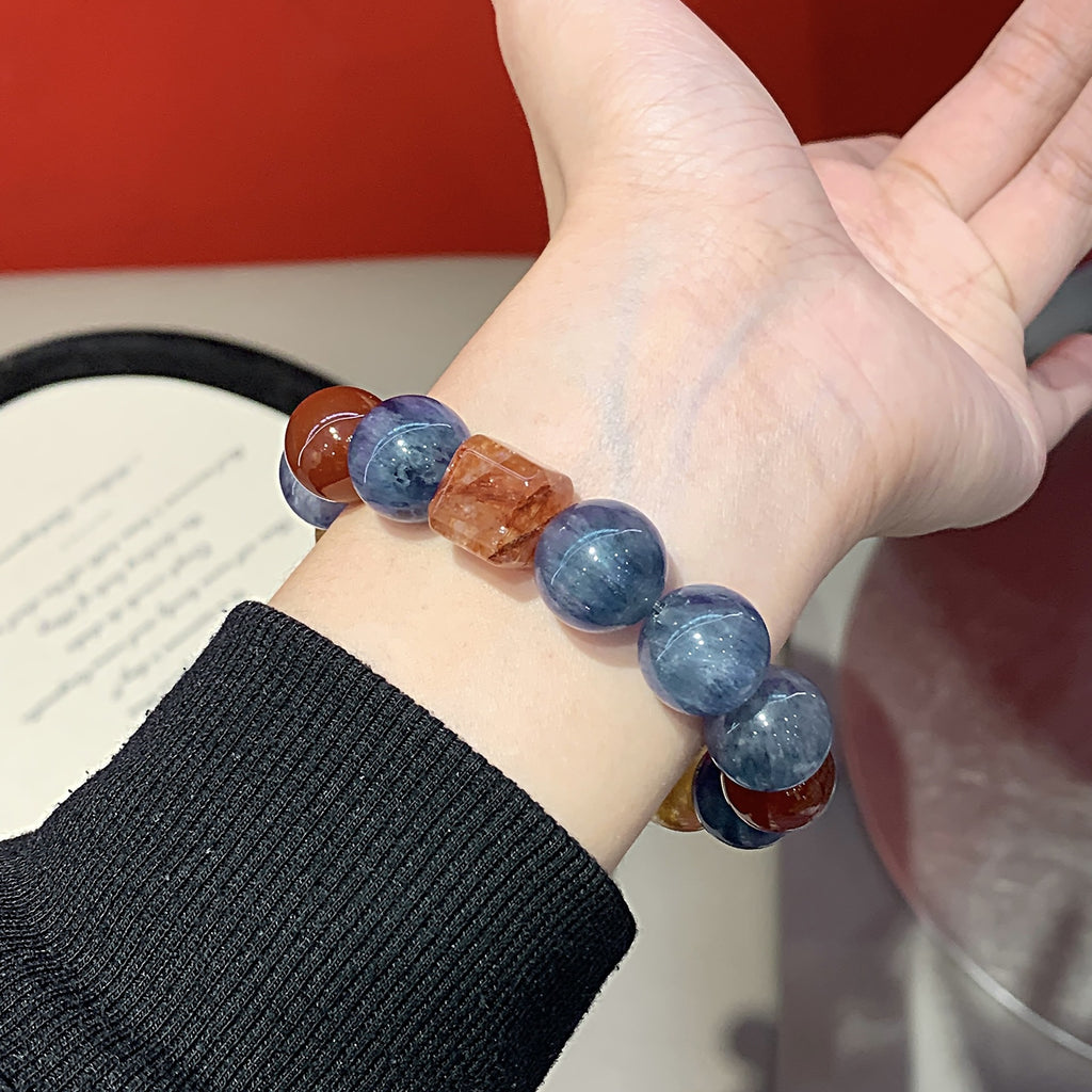 【Loulan】Natural Blue Green Crystal Yellow Gum Flower Multi-Gem Bracelet Fashionable and Versatile Women's Jewelry Crystal Beads