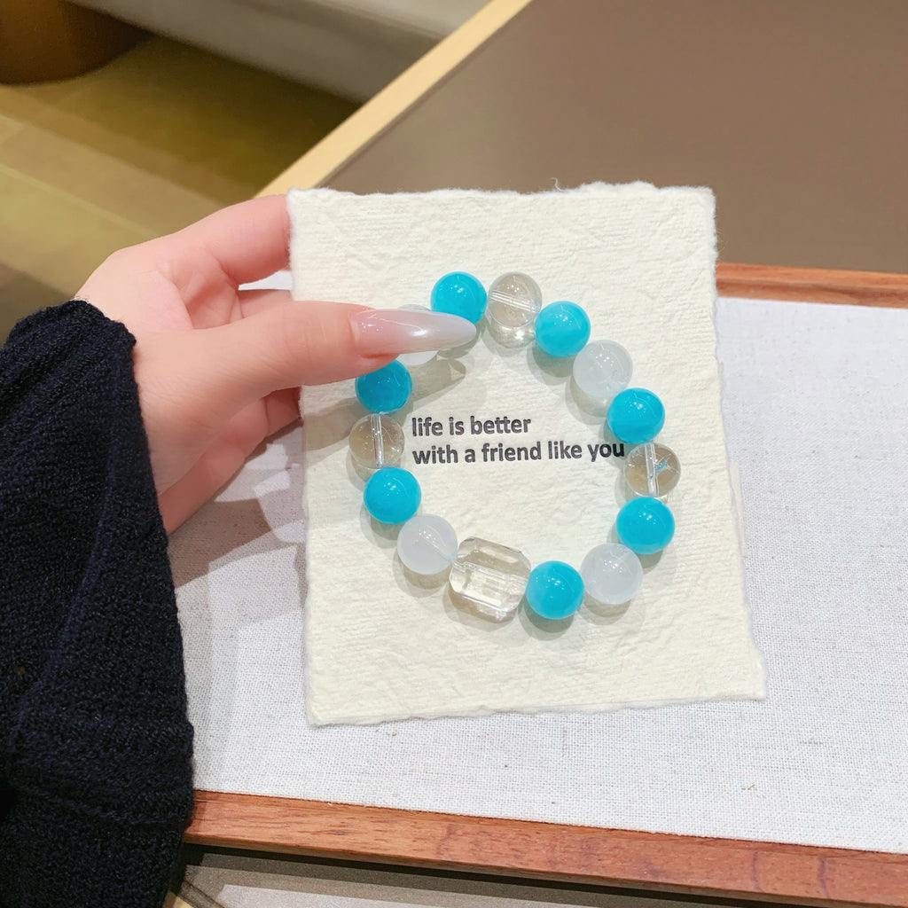New Chinese Style Retro High-end Designer Goods Glass Body Diagram Natural White Crystal12mm Amazonite Bracelet Crystal Bracelet