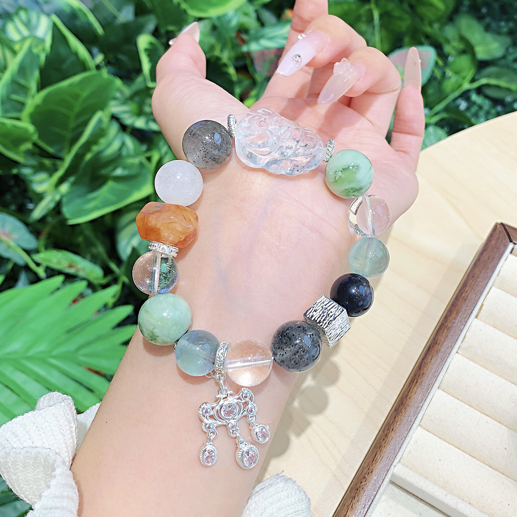 Natural Xiuyan Jade Green Grape Milk Cover White Crystal Bracelet Light Luxury High-End Niche Original Handmade Jewelry Jewelry Wholesale Factory