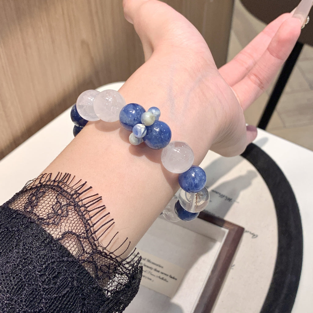 Natural Crystal Bracelet White Phantom with Blue Crystal Niche Original Design Crystal Strand Xiaohongshu Same Style Bracelet