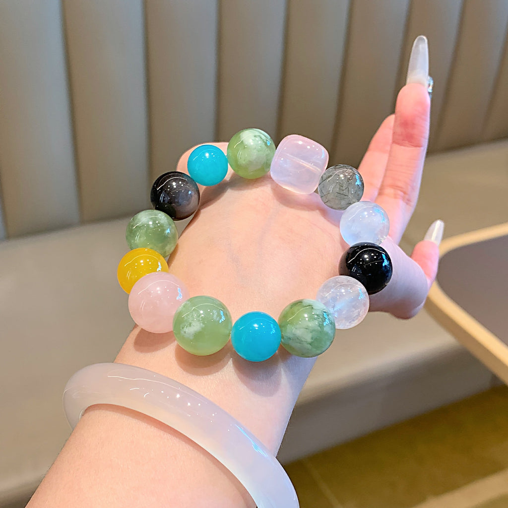 Natural Multi-Gemstone Crystal Bracelet for Wealth, Luck, Love, Health, All-Round Comprehensive High-End Dopamine Bracelet Gift