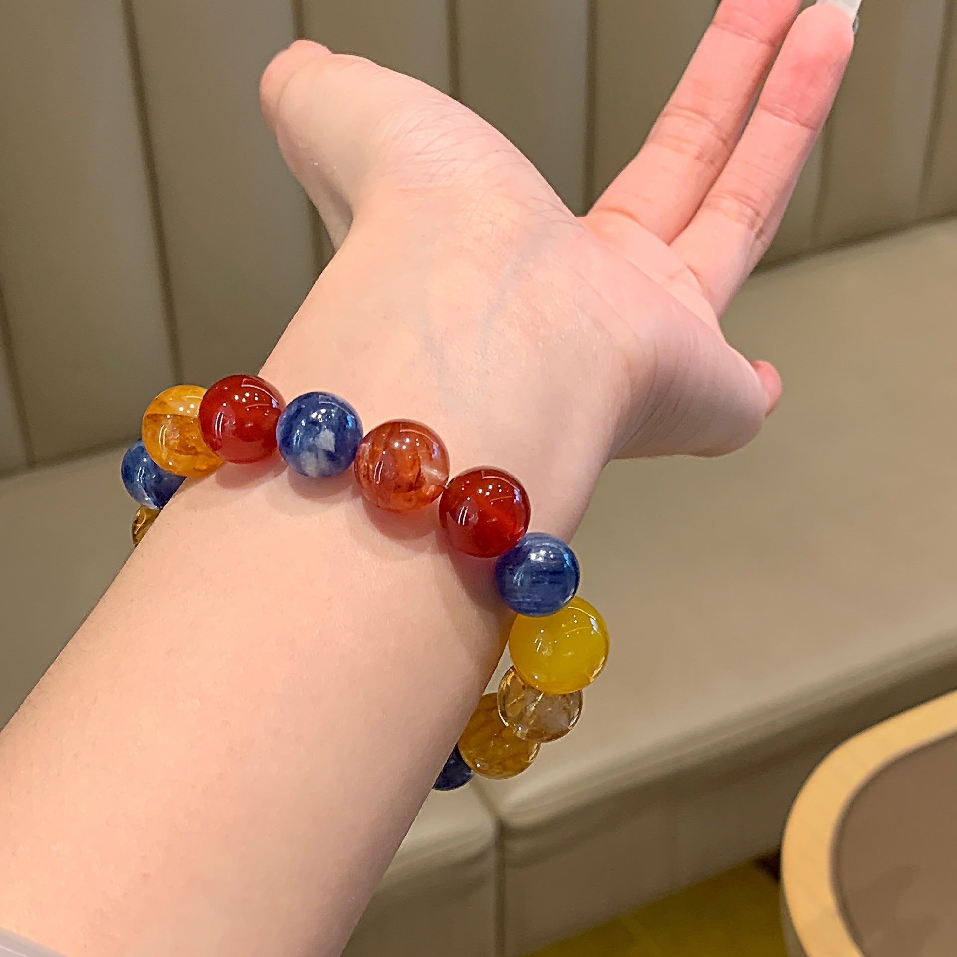 Original Natural Blue Crystal Yellow Gum Flower Multi-Gem Bracelet Cross-Border Hot-Selling Gift Hand Jewelry String Yellow Agate Multi-Gemstone Bracelet