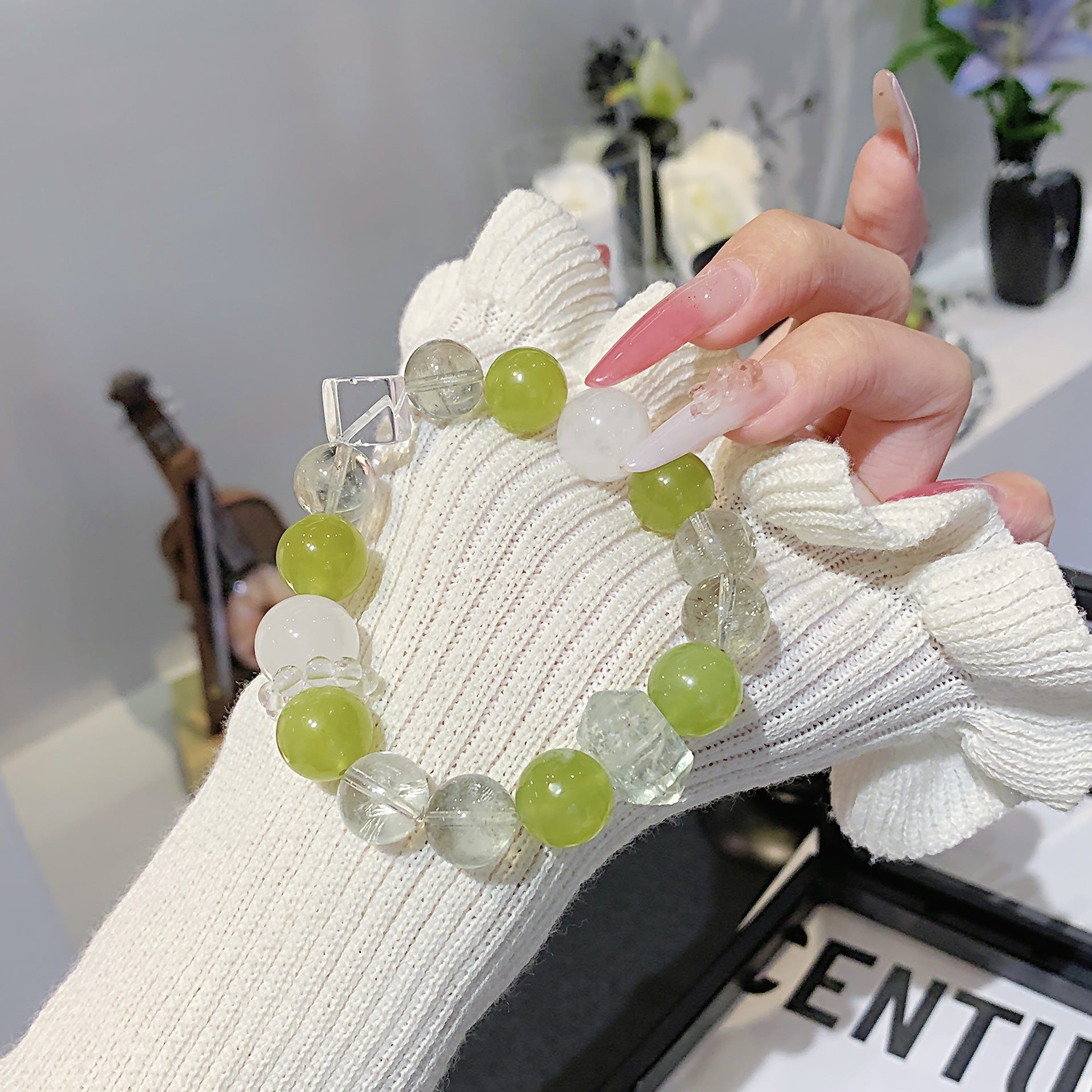 Natural Green Grape Milk Cap Xiuyan Multi-Gem Bracelet Scattered beads diy Crystal Bead Chain National Style Hot-Selling Crystal Bracelet