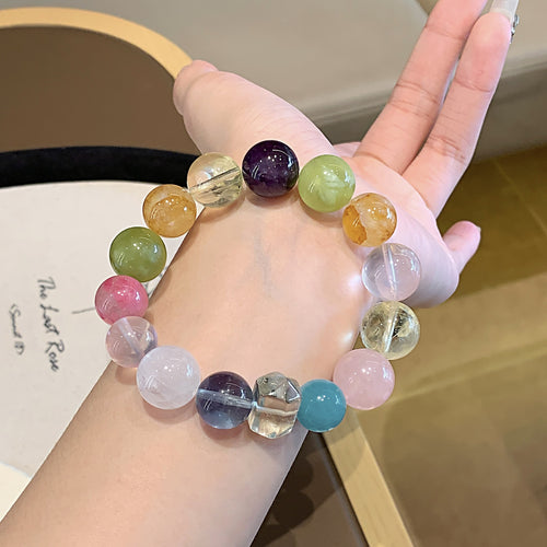 Five Elements Crystal Bracelet Natural Crystal Multi-Gemstone Bracelet Original Design Pink Crystal Lacquer Intangible Cultural Heritage Crystal Bracelet