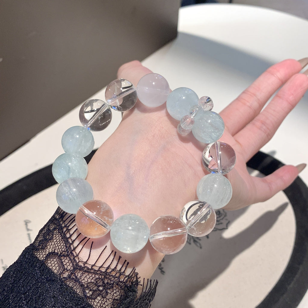 【Darcy's Morning Mist】Natural Aquamarine White Crystal Bracelet Cool Feeling High-Quality Original Fashion Simple Bracelet