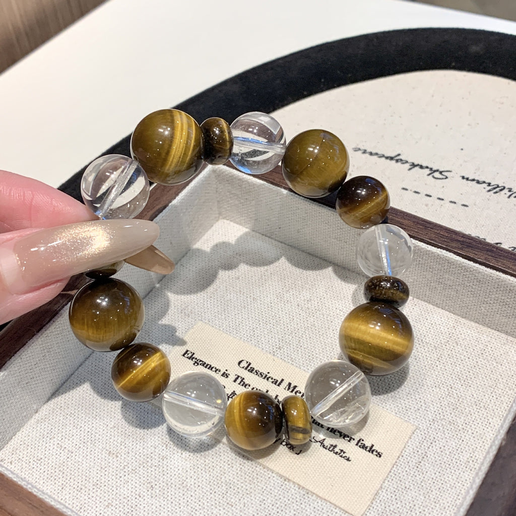 Natural Yellow Tiger Eye White Crystal Bracelet diy Original design exquisite crystal single loop bracelet wholesale holiday gift