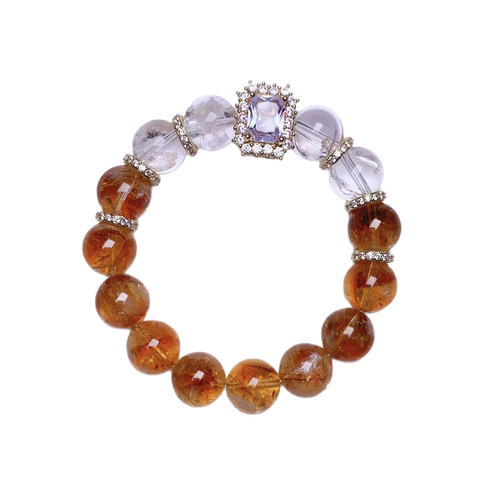 Natural Yellow Pagoda Crystal Round Bead Single Strand Bracelet Fortune-Attracting Niche Simple Two-Tone Bracelet Versatile Jewelry Bracelet for Gifts