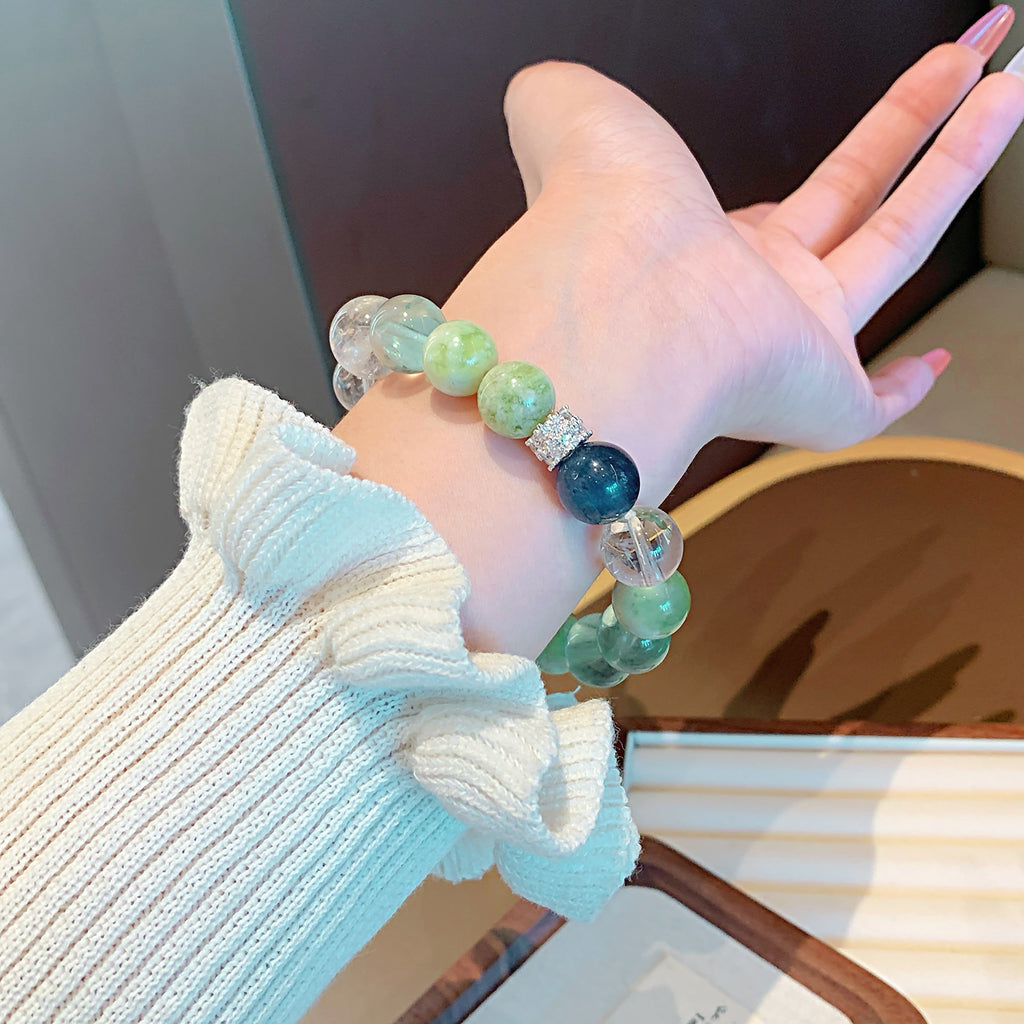 Natural Xiuyan Jade Green Grape Milk Cap Bracelet New Chinese Style Cool Feeling Bracelet for Women Single Loop Xiuyu Natural Crystal Bracelet