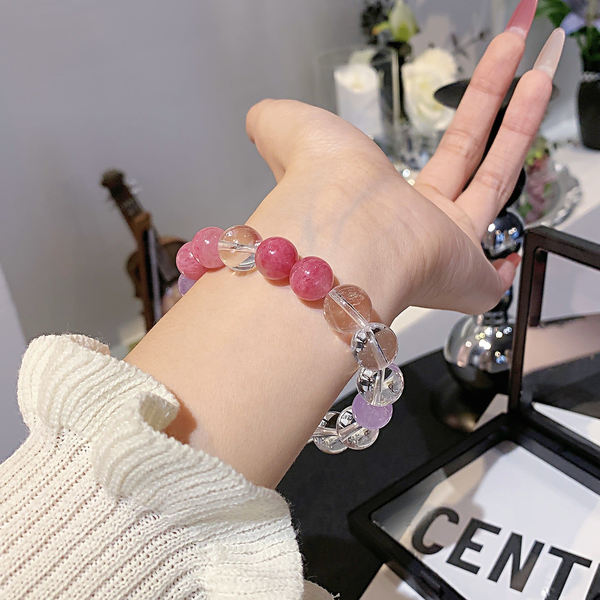 Natural White Crystal Amethyst Bracelet DIY Design Women's Single Circle Fashion Jewelry Gift for Girlfriend or Best Friend Bracelet