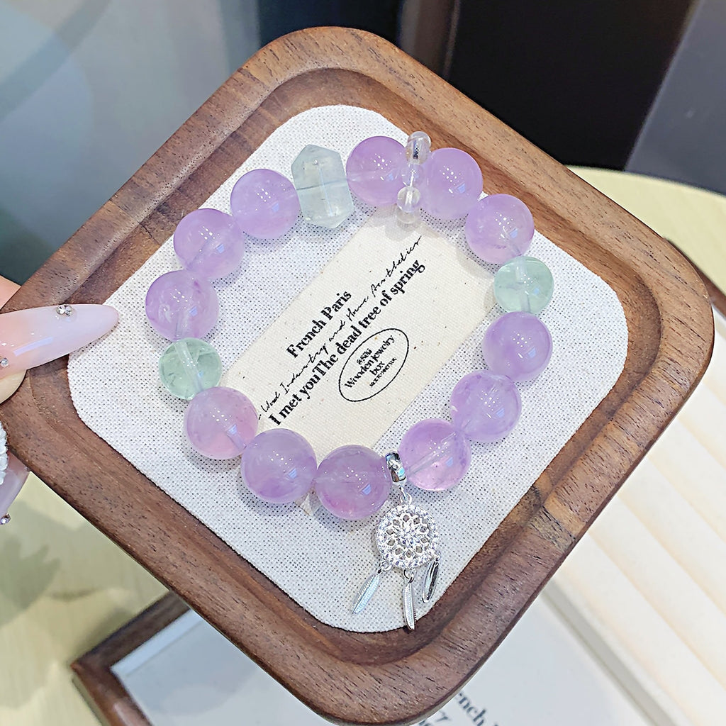 Cross-border natural crystal beaded bracelet Amethyst Bracelet Jewelry diy Simple Natural Amethyst Beaded Necklace for Women