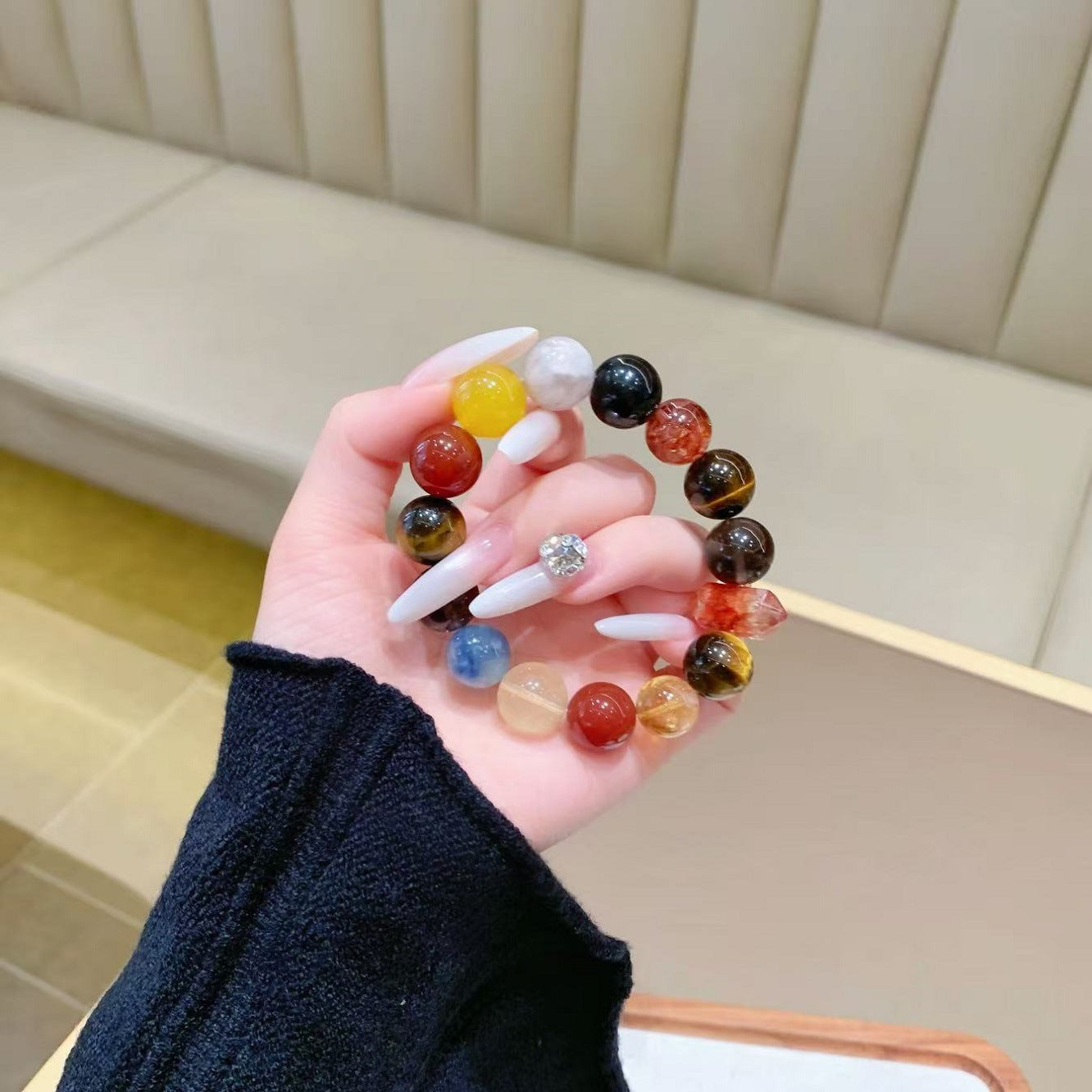 Five Elements Crystal Bracelet Natural Crystal Multi-Gemstone Bracelet Original Design Tiger Eye Lacquer Intangible Cultural Heritage Crystal Bracelet