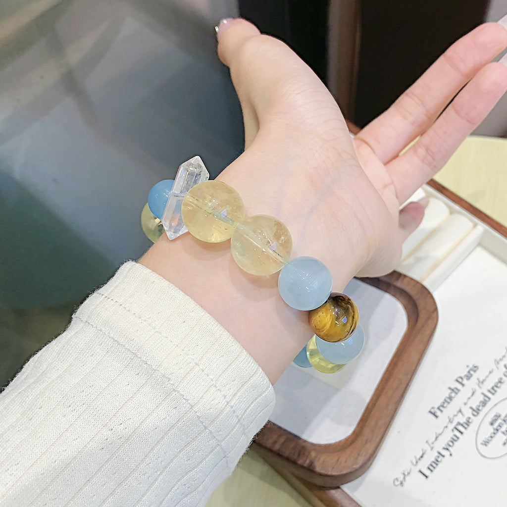 Fairy Tale Aquamarine Yellow Pagoda Gold Crystal Bracelet Light Luxury Niche High-End Crystal Chain Valentine's Day Gift Bracelet