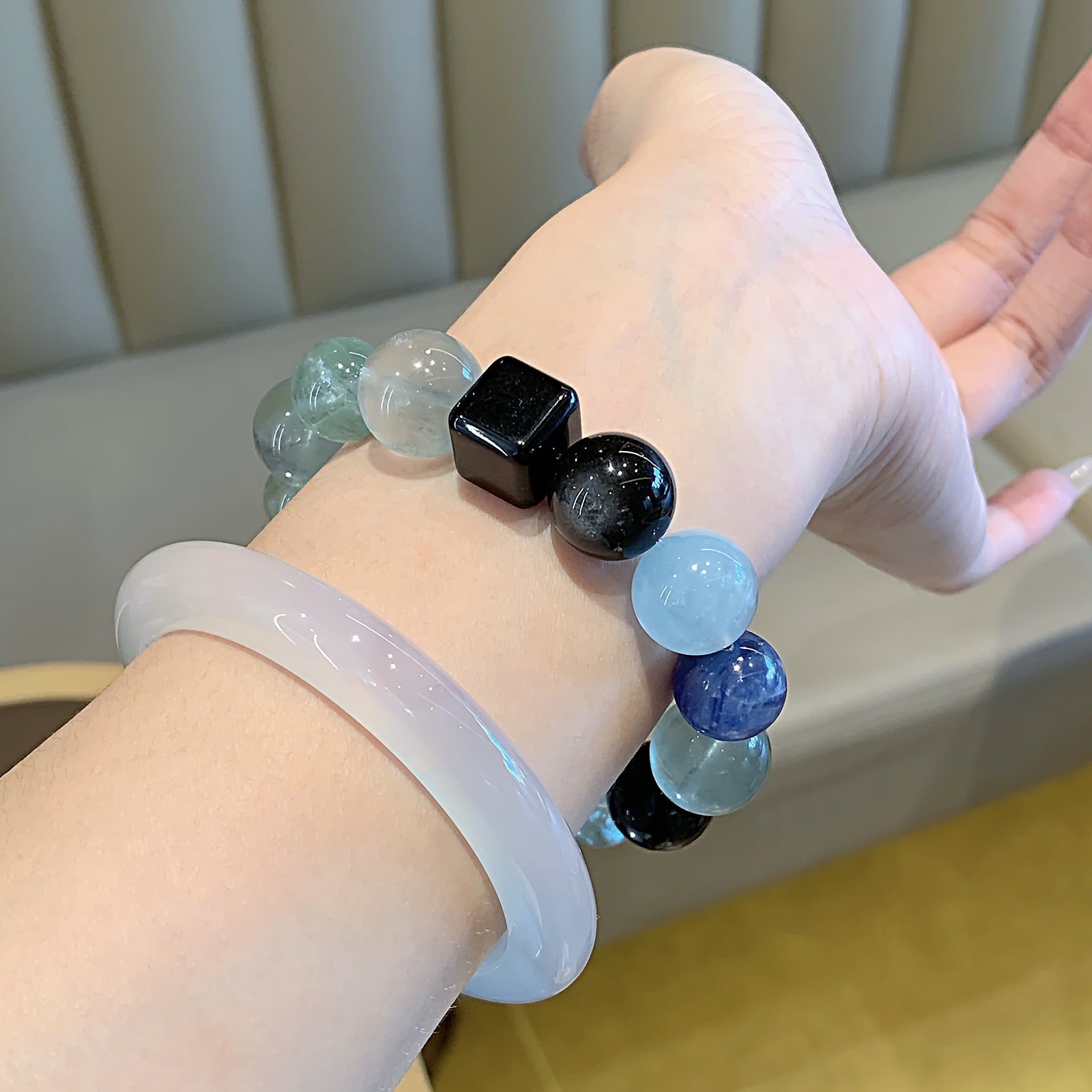 2025Five Elements Energy Bracelet Natural Five Elements Crystal Bracelet Obsidian Original Design Green Fluorite Crystal Bracelet