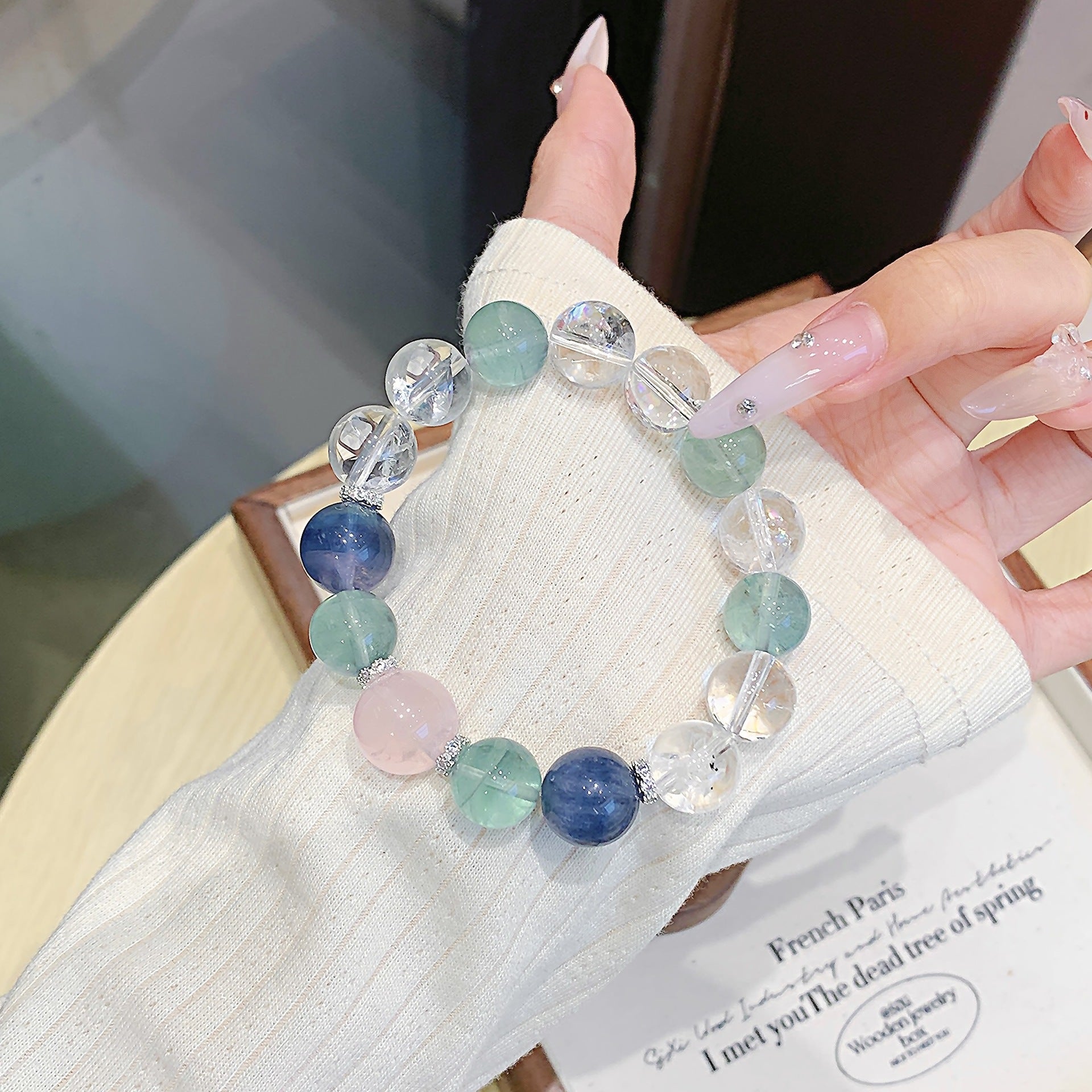 Natural Crystal Bracelet White Crystal Green Fluorite Bracelet Natural Crystal Bracelet Hot-Selling Jewelry Crystal Chain diy