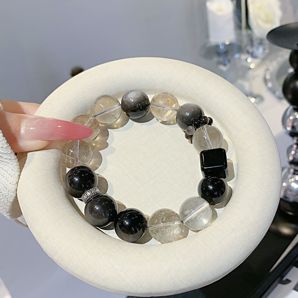Natural Crystal Silver Crystal Design Bracelet Large Particle Smoky Quartz Crystal Bracelet Crystal Hand Jewelry diy