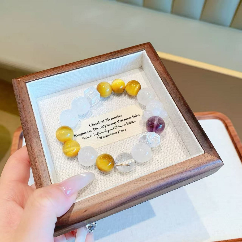 Natural Gold Tiger Eye Matching White Phantom Single Circle Bracelet Original Design Natural Crystal Bracelet Golden Tiger Eye Bracelet