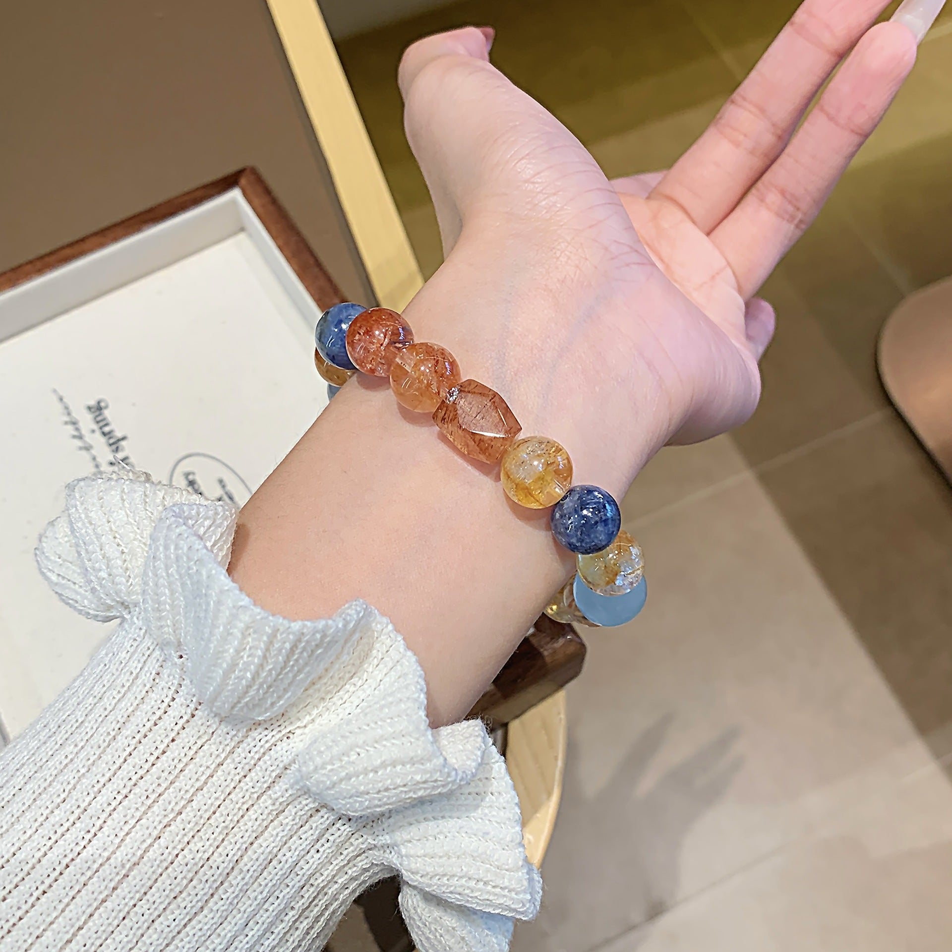 Yellow Gum Flower Natural Crystal Bracelet Seven Color Series Multi-Treasure Crystal Chain Bead Jewelry Crystal Bracelet