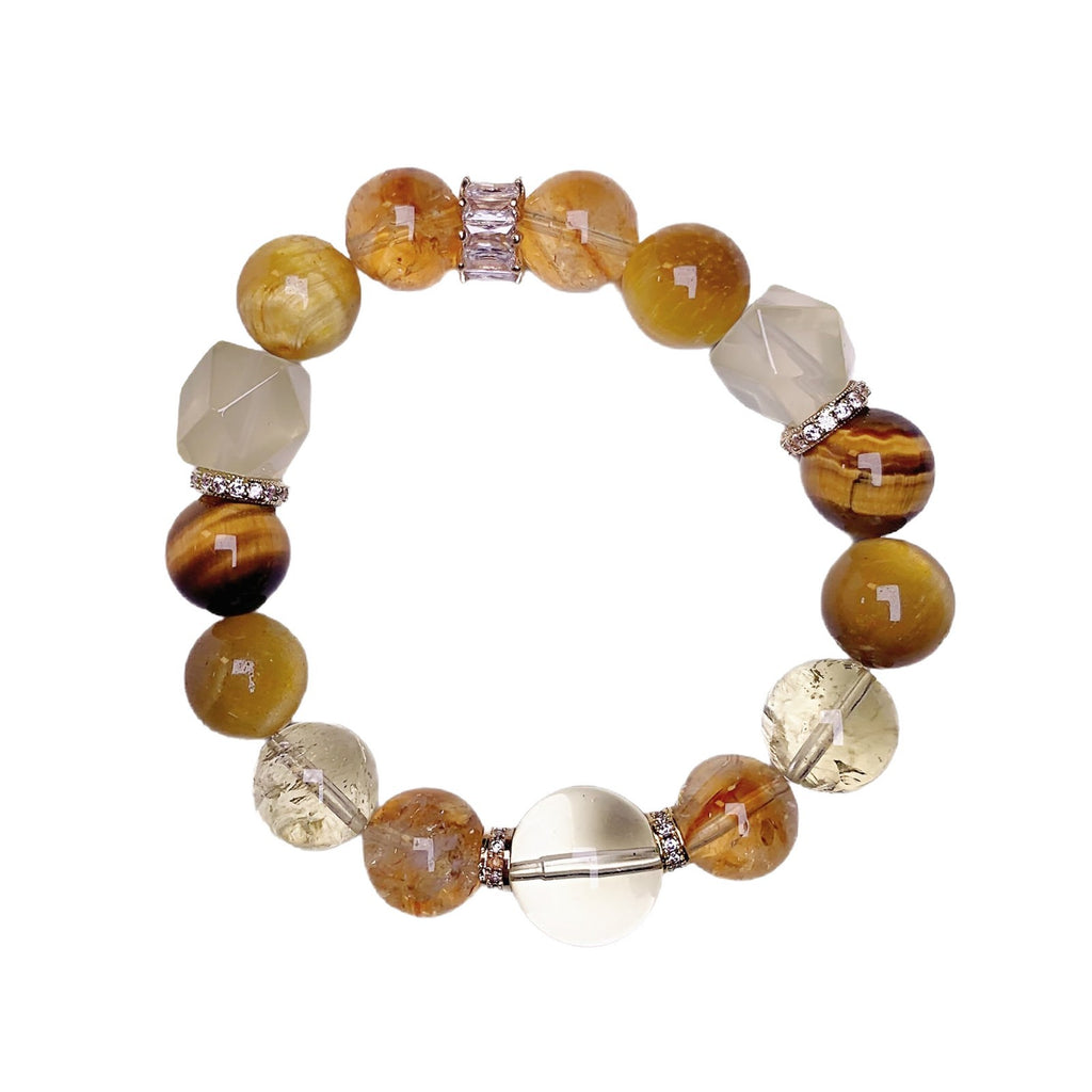 Fashionable and Unique Natural Yellow Tower Crystal Multi-Gemstone Bracelet Light Luxury Yellow Crystal Tea Crystal Bracelet Yellow Tiger Eye Bracelet