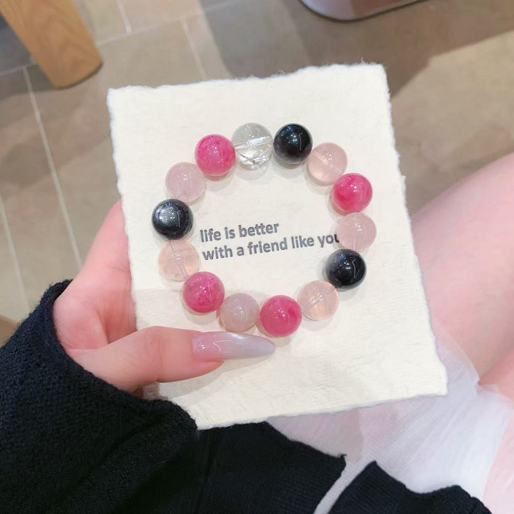 Gentle Pink Series DaZuobao Natural Pink Crystal Bracelet Large Particle Tea Obsidian White Crystal Women's Jewelry String