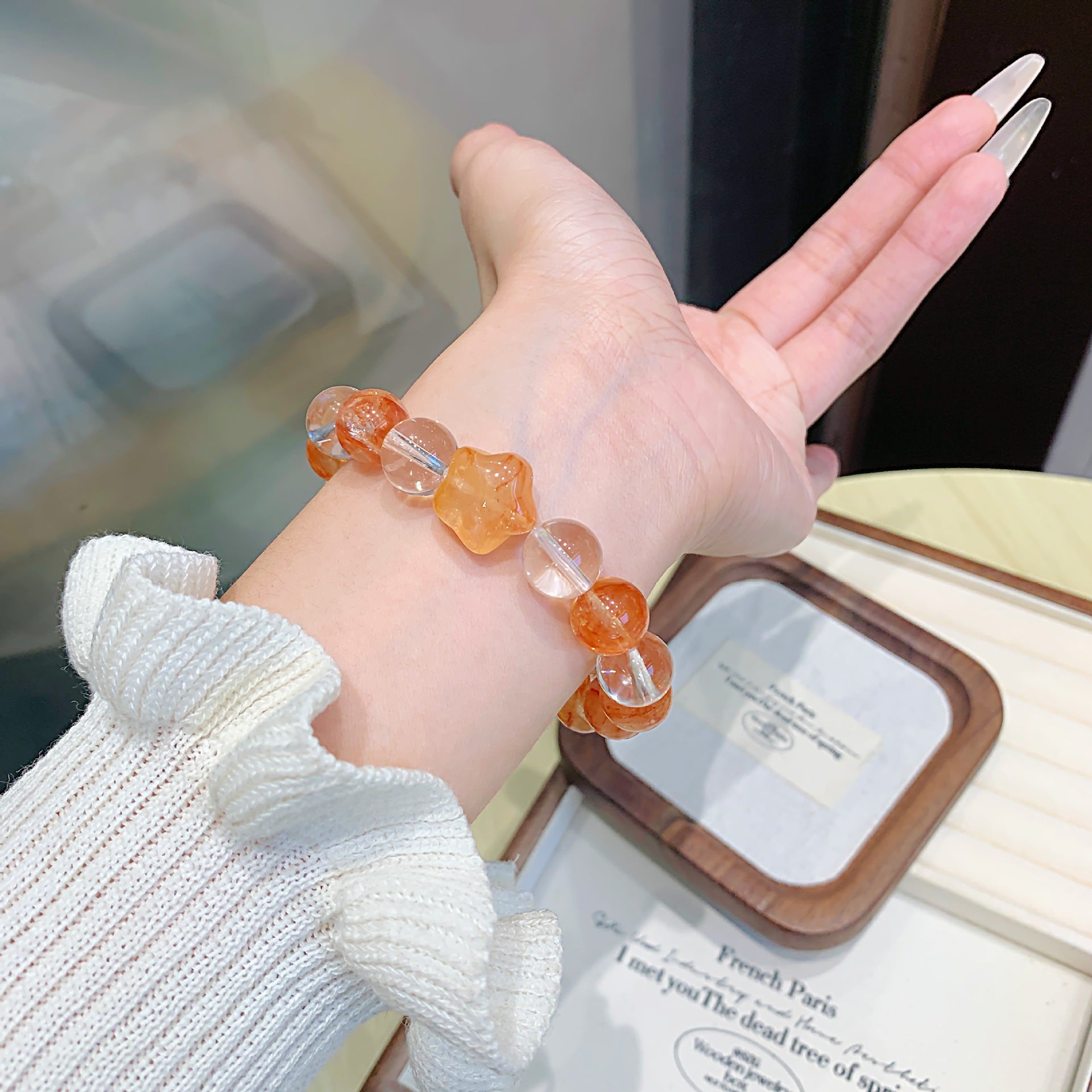 Natural Crystal Multi-Gemstone Bracelet Red Gum Flower with White Crystal Design Luxury High-End Bracelet Crystal Bracelet