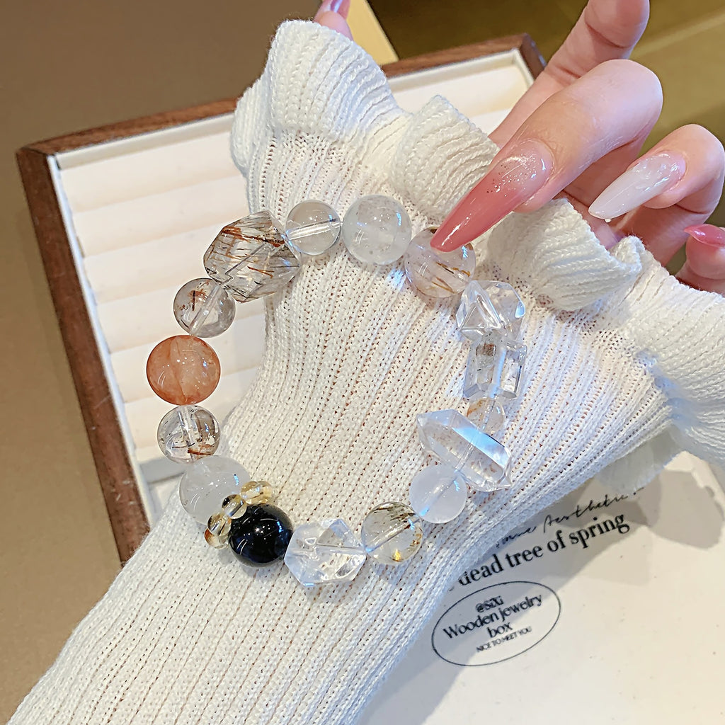 Natural Black Gold Super Seven Sugar Crystal Bracelet Fortune-Enhancing Hair Crystal Bracelet for Women with a Sense of Sophistication Crystal Hand Jewelry String