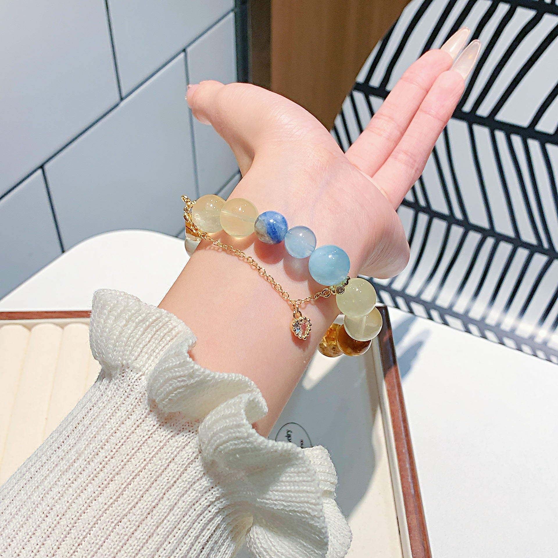 Natural Multi-Gem Series Aquamarine Crystal Bracelet Women's Fashionable High-End Crystal Bracelet Wholesale Bracelet Factory