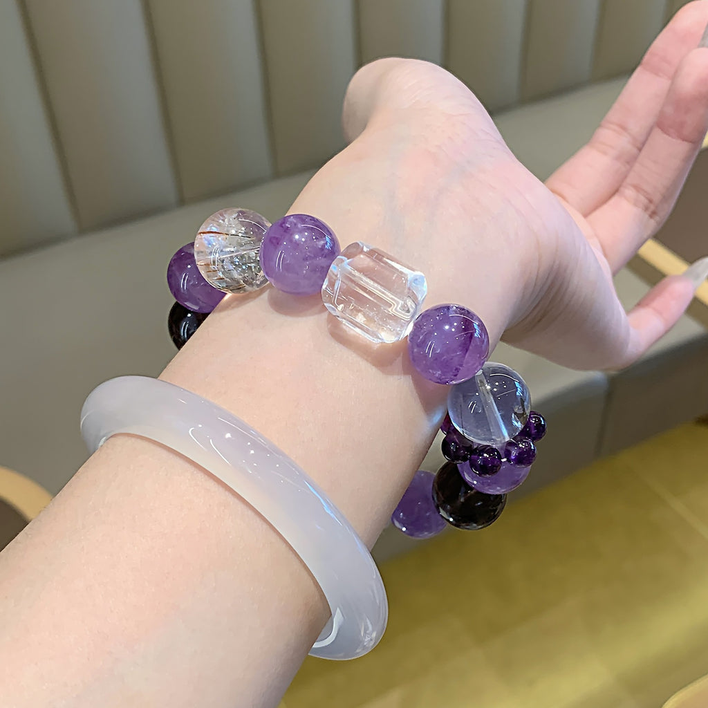 Natural Multi-Gemstone Crystal Bracelet Black Gold Super Bracelet Winter Hot Style Hand Jewelry Rainbow Multi-Treasure Dopamine Hand Crystal