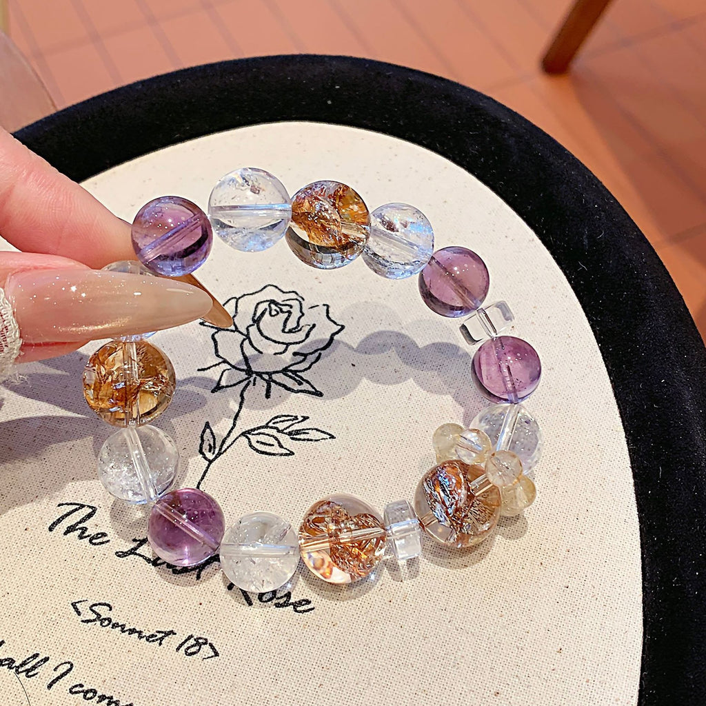 New Natural Bolivian Purple Azurite Large Bead Bracelet White Acai Crystal Bracelet Gold Foil Explosion Bracelet